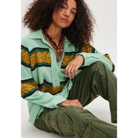 Free People We The Free Terry Rugby  Pullover Size Medium - Picture 1 of 5